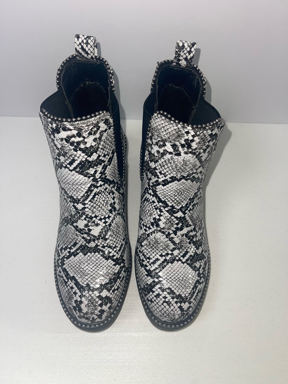 Snake-Print Ankle Booties in Black & White
